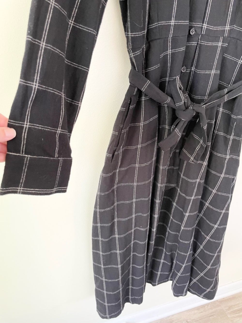 NWT Garnet Hill Organic-Cotton Flannel Midi Dress Black Grid size 12 Belted - Picture 5 of 11